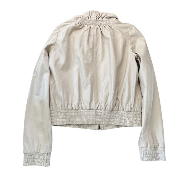 Hinge Lambskin Leather Ruffle Collar Designed in Seattle Jacket Ecru Cream - Picture 8 of 14